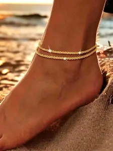 Women's Waterproof Anklet — Shiny, Waterproof, and Adjustable 14K Gold-Plated & Silver-Plated Multilayer Beaded Anklet/Bracelet for Women & Girls | Summer Jewelry Gift & Beach Foot Accessory
