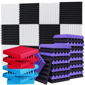 6~48 Packs Acoustic Wall Panels, 1"x12"x12" Wedge Studio Soundproof Foam Panel for Walls, Sound Absorbing Panels, Fire Resistant & Noise Absorbing Acoustic Foam Panel for Meeting Room Office Study Library Cinema Music