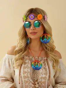 5pcs Colorful Flower Crown Set Includes Glasses Pendant Necklace, Stylish Accessory Pack for Parties and Events