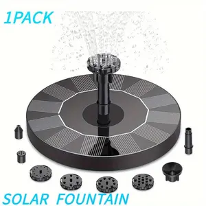 1pc 7V Solar Water Fountain Outdoor, 1W Solar Powered Bird Bath Fountain with 6 DIY Nozzles, 6.3inch Water Feature for Garden Pond Patio Fish Tank Aquarium