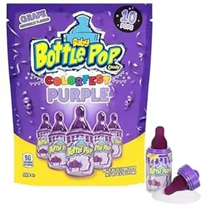 Baby Bottle Pop Colorfest Individually Wrapped Halloween Candy - Purple Grape Party Pack – 10 Fun Candy w/ Powdered Sugar Dip - For Halloween Parties, Trick or Treaters & Party Favors