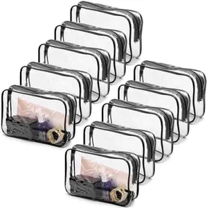 10 Pcs Clear Cosmetic Bags Small Makeup Bags Portable Waterproof Travel Toiletry Bags Organizer Black, 7.5"x 4.8"x 2.3"