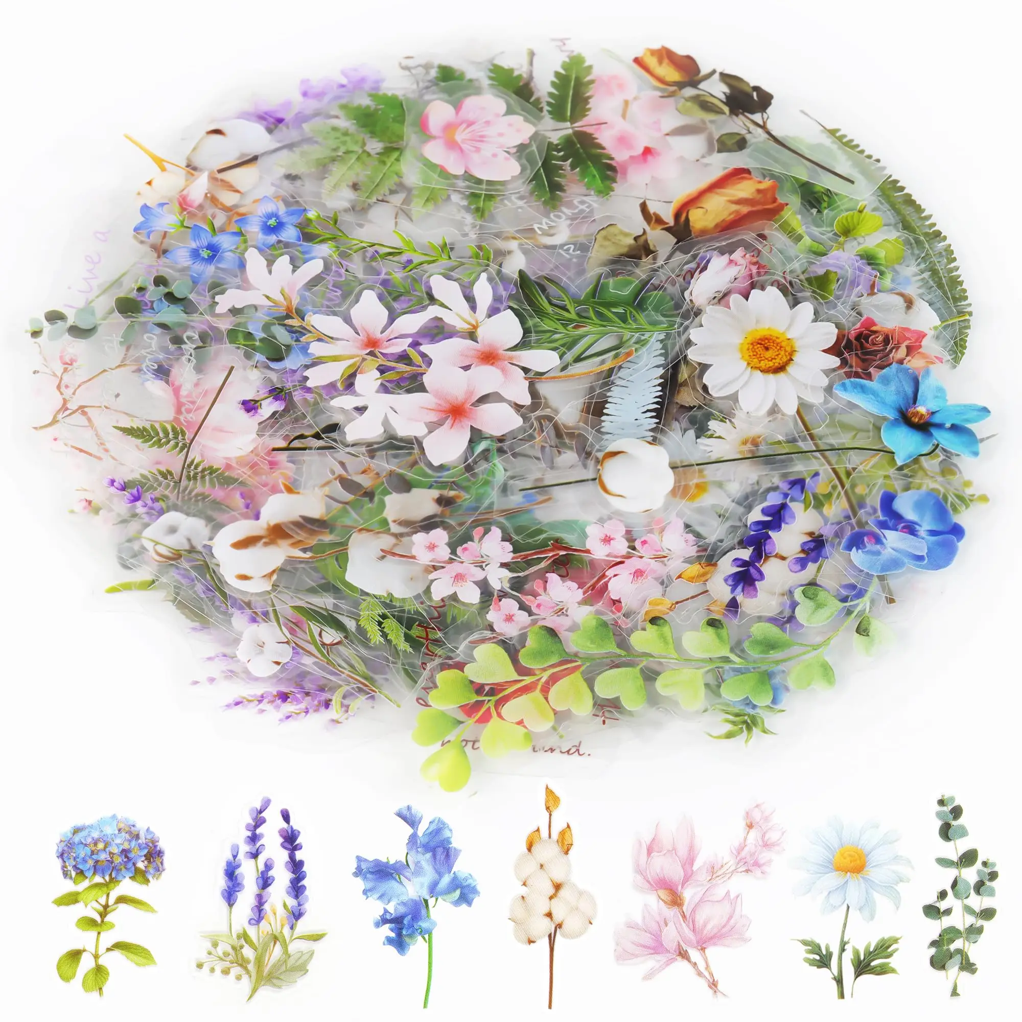 160Pcs Translucent Waterproof Self-Adhesive Natural Flower Stickers, Office Stationery for Scrapbooking, Adult Journaling, Sticker Deco Projects