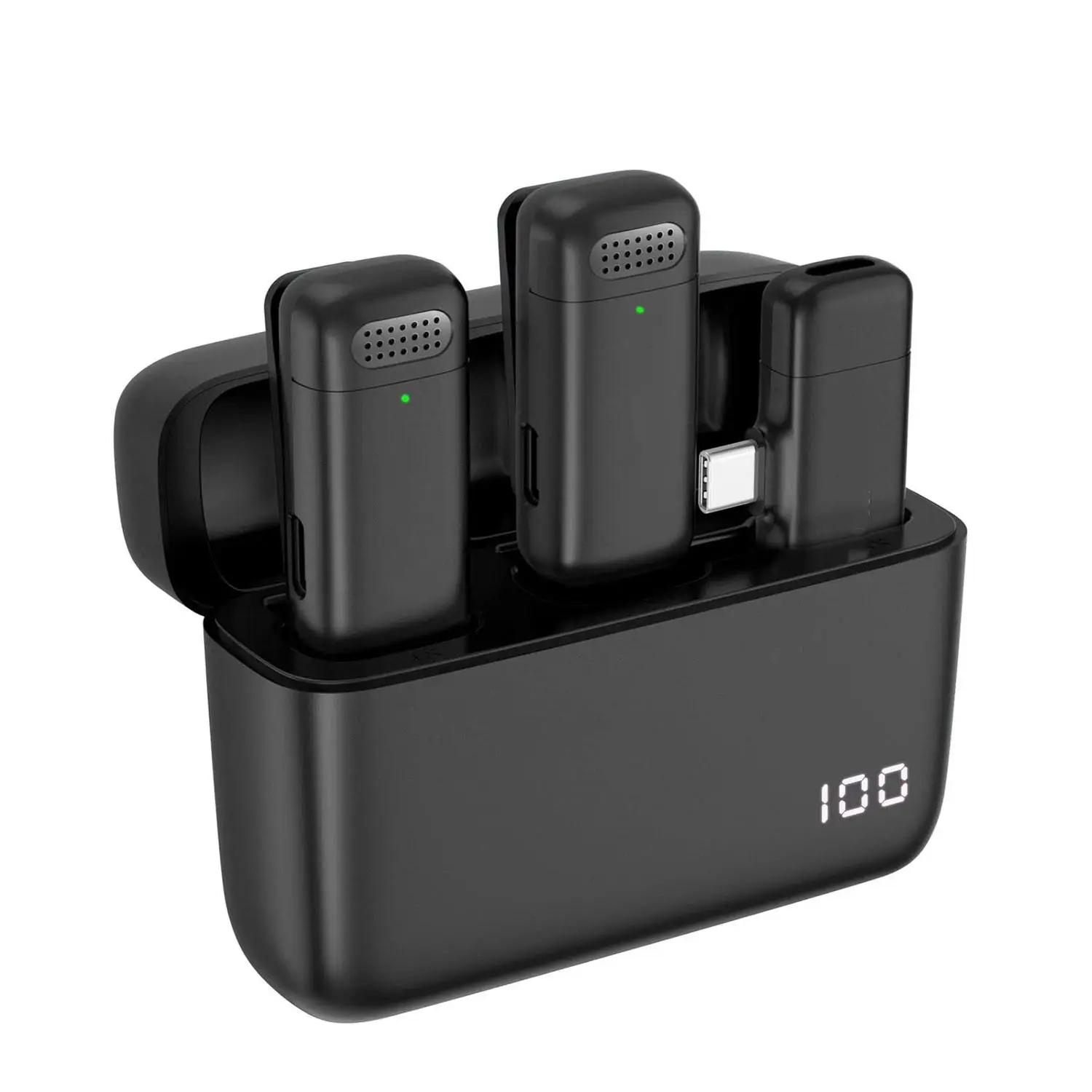 Wireless Microphone for Lavalier, USB Rechargeable Microphone with Charging Case, Noise Cancellation Plug-play Wireless Mic for Video & Audio Recordin