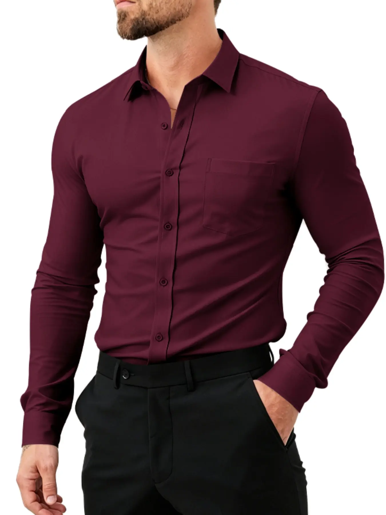 Men's Casual Classic Long Sleeve Solid Color Casual Collared Button Up Shirt, High-Quality Plain Top, Fashionable Autumn Wear, Perfect for Daily Use, Casual Button Shirts