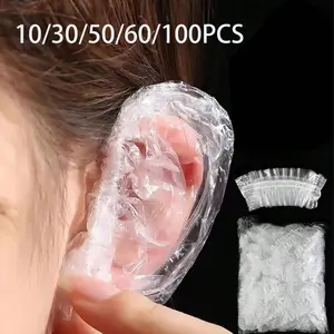 10/30/50/60/100pcs Disposable Ear Covers For Ear Piercing, Showering, Hair Washing, Beauty Salon, Hair Dyeing, Protect Ears From Water,Hair Dyeing Bath Shower Earmuffs Cap Hairdressers Barber Accessories- Protect Your Ears from Water and Chemicals