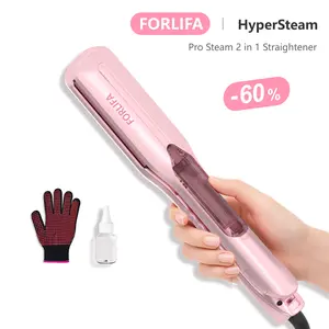 FORLIFA HyperSteam Pro Steam 2 in 1 Straightener FL7001 with 1.5-inch Cool Mist Infrared Technology 5 Temp Settings Auto Shut-Off Hair Styling Kit, WeeklyDeals,TikTokShopSpringGlowUp