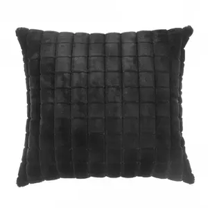Mainstays Square Tile Faux Fur Black Pillow, 20 in x 20 in, Polyester Fill