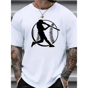 Baseball Simple Pattern Men's Short Sleeve Personality Printed T-Shirt, Crewneck Comfortable T-Shirt Men's Top, Fashion Creative Men's Cotton Short Sleeve, Outdoor Casual Men's Short Sleeve Sports T-Shirt, Regular Version Of The Top, Daily Wear