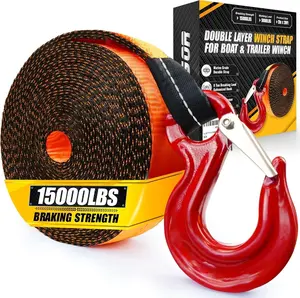 [] Boat Trailer Winch Strap With Supper Steel Hook, 15000 LBS Break Strength, Two Layers Winch Strap, Winch Pulley Strap For Boat Trailer Replacement, Towing  & Boat Accessories 2"x20'