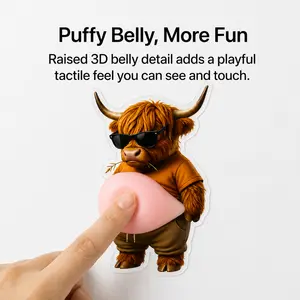 Sensory Squishy Highland Cow Sticker - 3D Pinch Belly Reliever & Desk Fidget