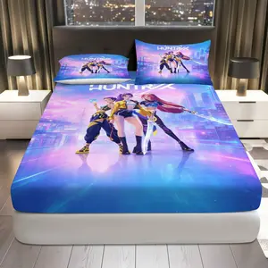 3Pcs Futuristic Gaming Character Fitted sheet Three Piece Set (1*Fitted Sheet+2*Pillowcases, Coreless), Sci-Fi theme, Adventure Game Bedding Set, Mattress protector Soft, Breathable
