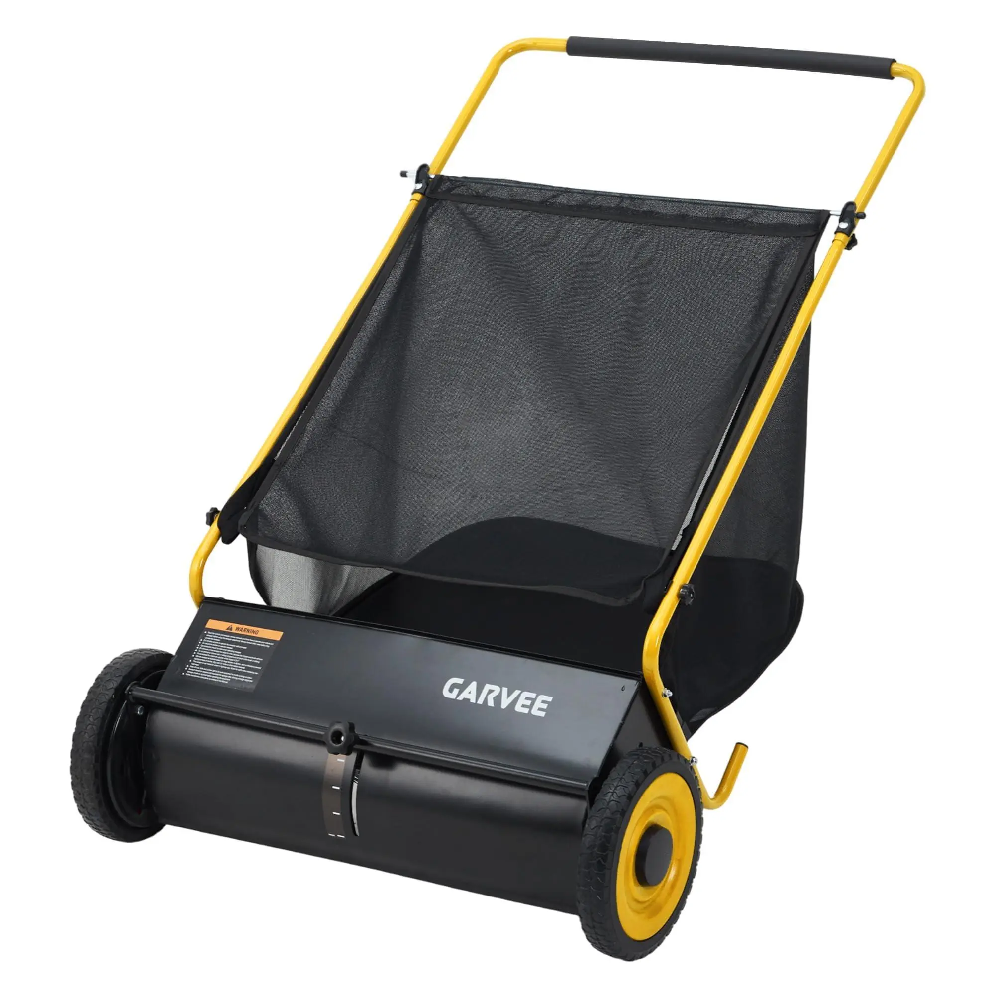Garvee 26'' Push Lawn Sweeper w/ 7Cu ft Mesh Bag, Adjustable Height Black & Yellow