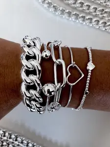 5 Piece Set Bracelet Bangle Set Stackable Bracelets Elegant Chunky Heart Chain Heart Shaped Bracelet Open Cuff Daily Date Vacation Party Gift for Girlfriend