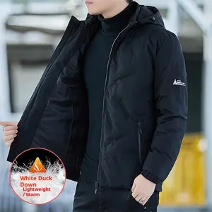 Men's Casual White Duck Down Jacket with Hood - Lightweight Warm Coat for Autumn Winter