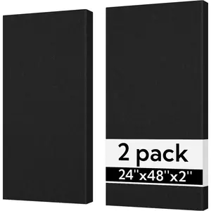 Olanglab Sound Absorbing Acoustic Wall Panels 2 Pack, 2'' 24''x48'' Fiberglass Sound Dampening Panels, Large Fabric Wrapped Sound Proof Panels for Walls (Black)
