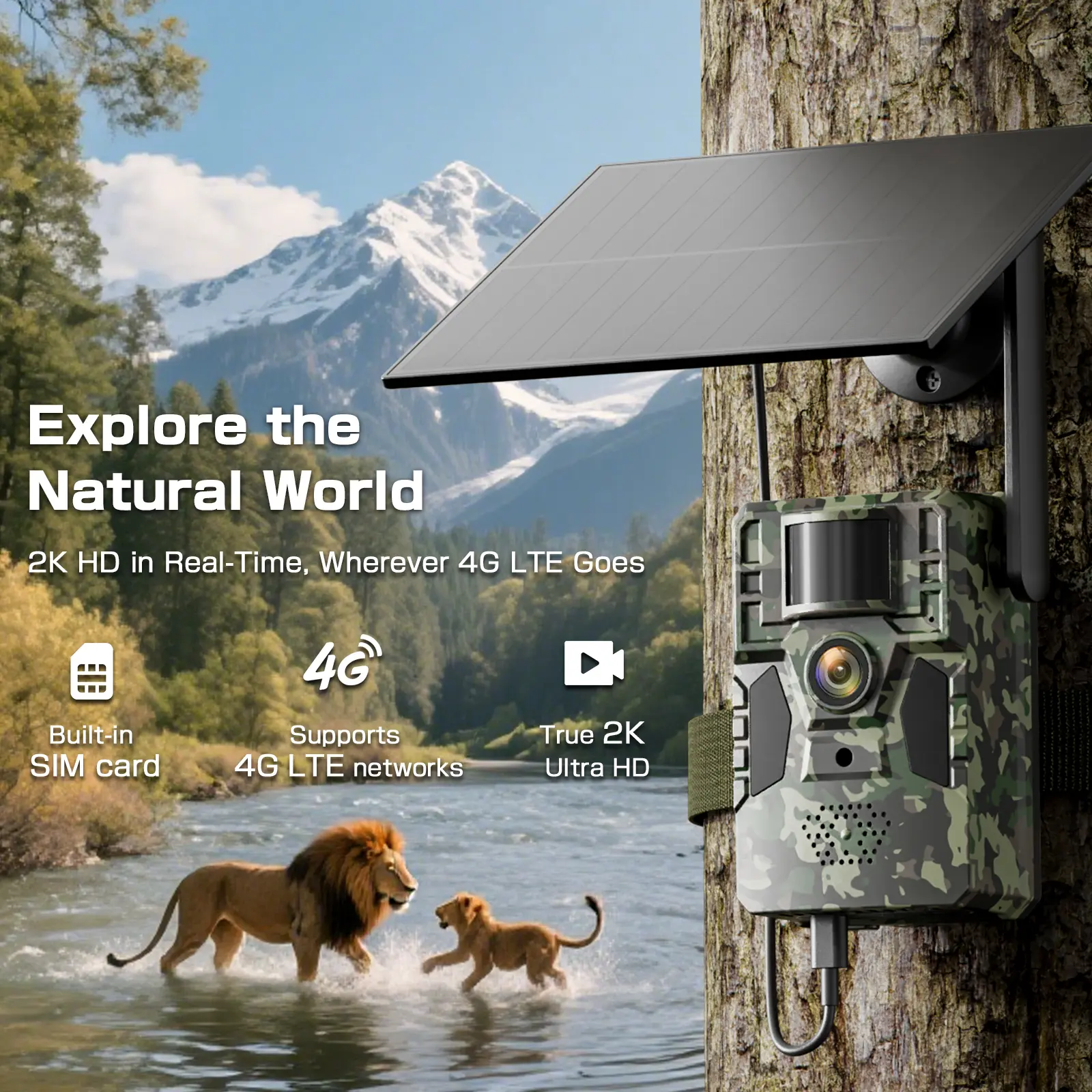 [SummerWins]4G LTE Solar Trail Camera HC63S– 2K Live Video, WiFi Not Supported, Remote APP Controlled, WaterProof, Motion Activated, Night Vision, 4G Data Cellular Card Included (Data refill is required for Unlimited 4G data usage)