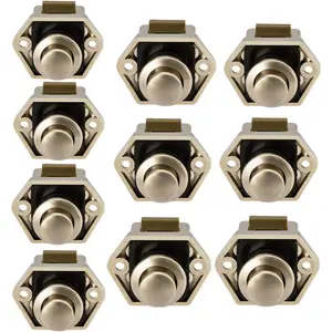 10Pcs RV Cabinet Mini Push Button Latch Locks Catch Door Knobs Gold for RV Caravan Cupboard Handle Nickel Plated