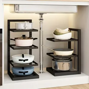 Adjustable Multi - Layer Pot Rack Kitchen Shelf for Cabinets Sink Storage Organizer Narrow Space Utensil Holder Vertical Pot Pan Shelving System B45