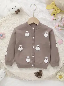Baby Girl Knit Round Neck Cute Small Wool Fleece Embroidered Cardigan, Soft and Cozy Baby Clothing, Perfect for Fall and Winter