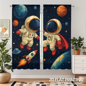 Astronaut Pattern Curtain, Space Themed Pattern Curtain, Window Curtain for Home Living Room Bedroom Office Decor, Window Decorations Supplies