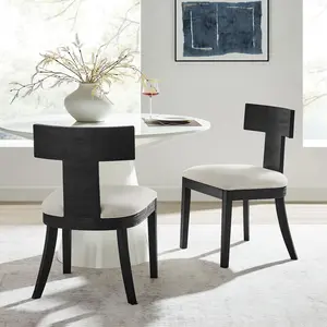 Peregrine Wood and Fabric Upholstered Dining Chairs Set of 2 in Black Heathered Weave Ivory