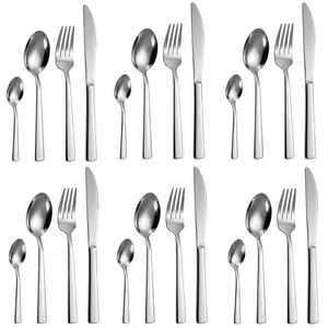 24-Piece Stainless Steel Cutlery Set, Mirror Finish, Includes Knife Fork Spoon Dessert Spoon, Dishwasher Safe, Ideal for Home Dining