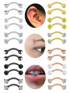 6pcs Rook Piercing Jewelry Rook Earrings for Women Eyebrow Rings Stainless Steel Vertical Labret Jewelry 16g Curved Barbell Snug Daith Surface Tragus Piercing Jewelry Silvery/Golden/Black/Rose Golden Body Piercings Set