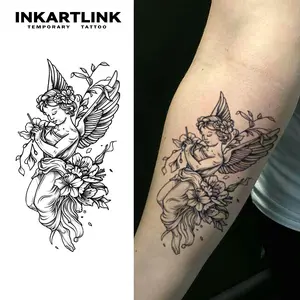 INKARTLINK Tattoo Tech, 2 Sheets Semi-Permanent Temporary Tattoos ,Floral Cherub 2,Adult Art Design,Lasts 1-2 Weeks, Waterproof, Realistic Look, No Adhesive, No Reflection,For Man And Woman,Ideal for Swimming, Party