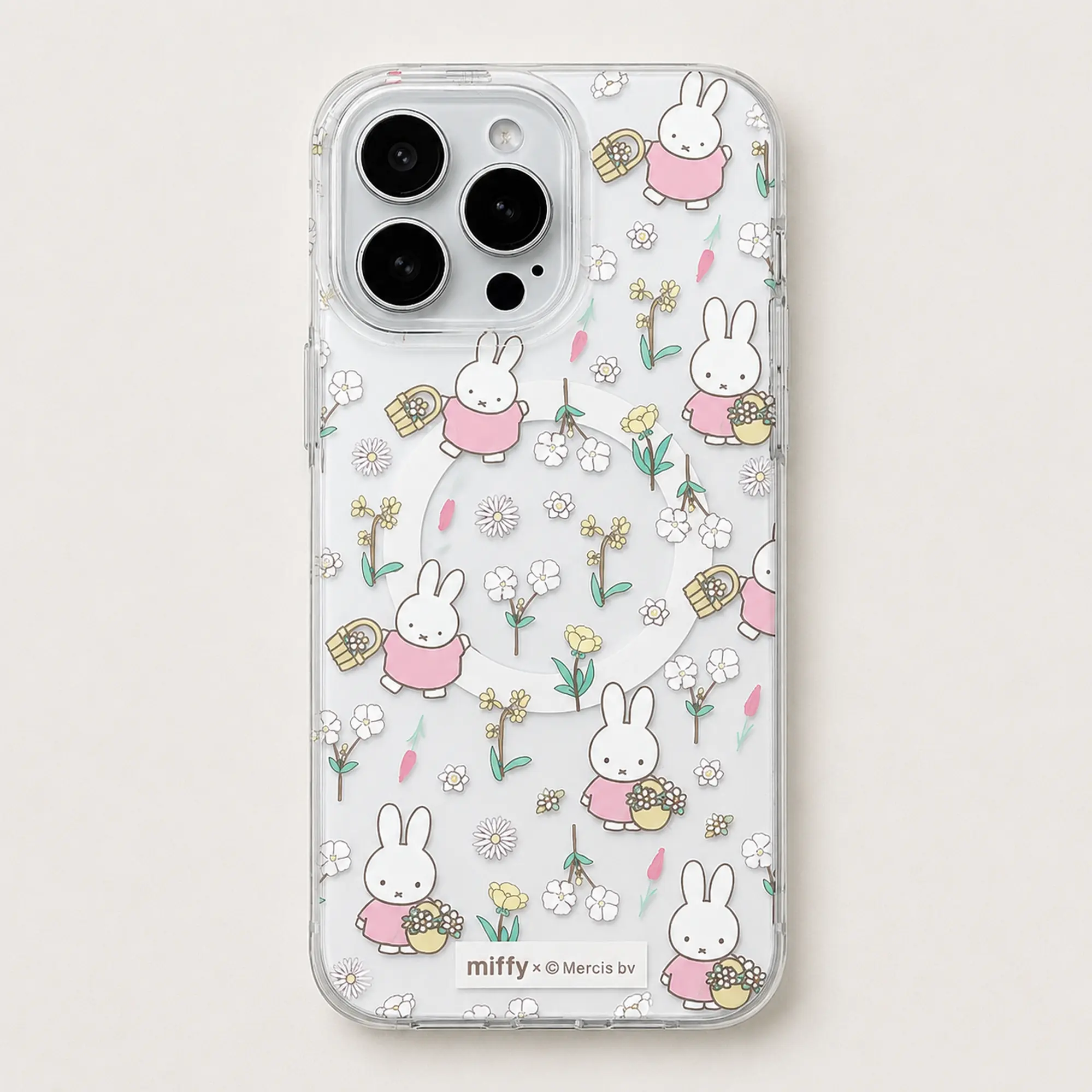 Cute Kawaii Miffy Flower Magnetic Shockproof Clear Phone Case, Wireless MagSafe-Compatible Cellphone Shell, Slim Protective Accessories for iPhone 11-17 Series, Sumsung S22 - S26 Ultra