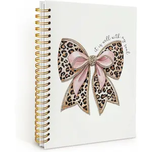 Leopard  Bow Christian Spiral Notebook, Christian Notebook for Women, Religious Prayer Journal for Woman, It is Well with My Soul Scripture Hardcover Notebooks 5.5x8.3