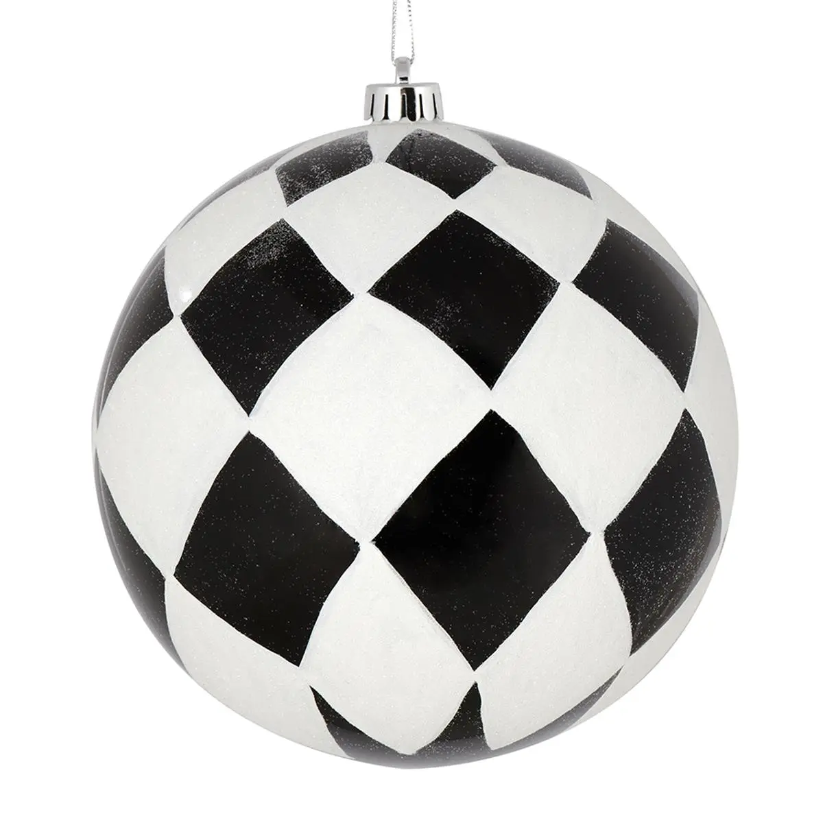 212 MAIN 8 in. Shatterproof Plastic Ball-Shape Ornament, Black with White Diamond Glitter, Christmas Festive Home Decor (glitter christmas decor)