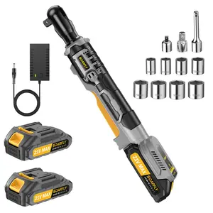 SOARFLY 135NM-100FT-LBS 3/8" Electric Ratchet, With Variable Speed, 8 Sockets, 1/4" and 1/2" Adapter, 3" Extension Bar, 2 x 21V Batteries