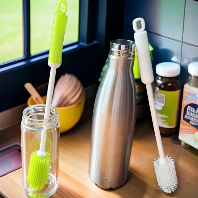 Silicone Cup Brush Long Handle, 360 Degree Rotating Cleaning Brush, Kitchen Cleaner, Bottle Washer, Baby Bottle, Coffee Mug Scrubber, Home Use Tool