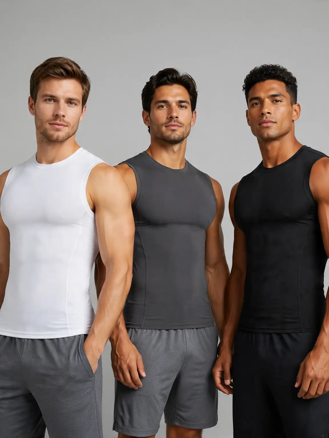 YOWODA Men's 3-Pack Compression Sleeveless Crew Neck Tank Tops - Polyester-Elastane Blend, Moisture-Wicking, Quick-Dry, Breathable Activewear for Gym, Weight Training, Running