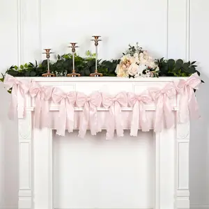 Pre strung light pink satin ribbon bow garland for party decorations birthday bridal shower bachelorette wedding engagement supplies bow banner decor