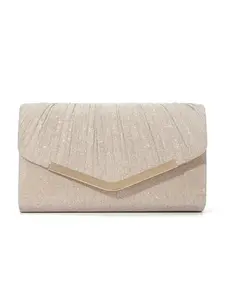 CYX Stylish Pleated Women's Evening Clutch, Embellished Clutch, Envelope Bag, Handbag, Wallet, Versatile Chain Shoulder Crossbody Bag, Elegant Stylish Purse, Perfect for Weddings, Parties, Banquets, V-Shaped Metal Accents, Magnetic Closure