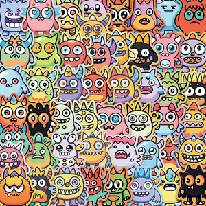 50 Cute Cartoon Monster Fun Stickers, DIY Waterproof Decals for Guitar Notebook Luggage, Decorative Flat Stickers for Kids