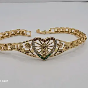 virgin Mary beautiful heart colors  stone's beautiful bracelet  with roses Gold-plated