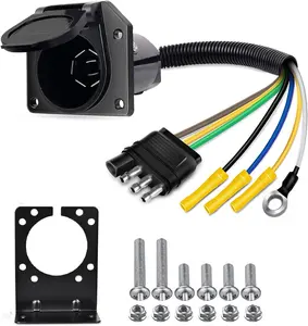 Nilight 4-Way Flat to 7-Way Round RV Blade Adapter Plug 4 Pin to 7 Pin Vehicle Side Trailer Light Adapter with Extra Output Wire Tow Hitch Wire Adapter 7 Way Car End with mounting Bracket