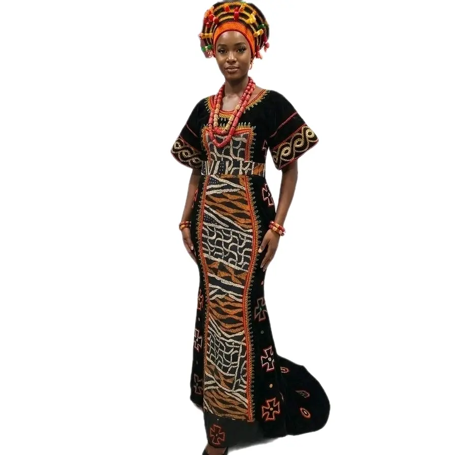 Authentic Bamendatoghu and Bamileke blend Toghu Embroidery dress, Formal wedding outfit, Toghu wear Hats sold separately, Classy Elegant Traditional Womenswear, One Piece, Standout Toghu Work