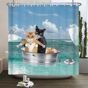 Cat shower curtains bathroom shower curtain Cute  fabric shower curtain with hooks funny waterproof shower curtain or Mat