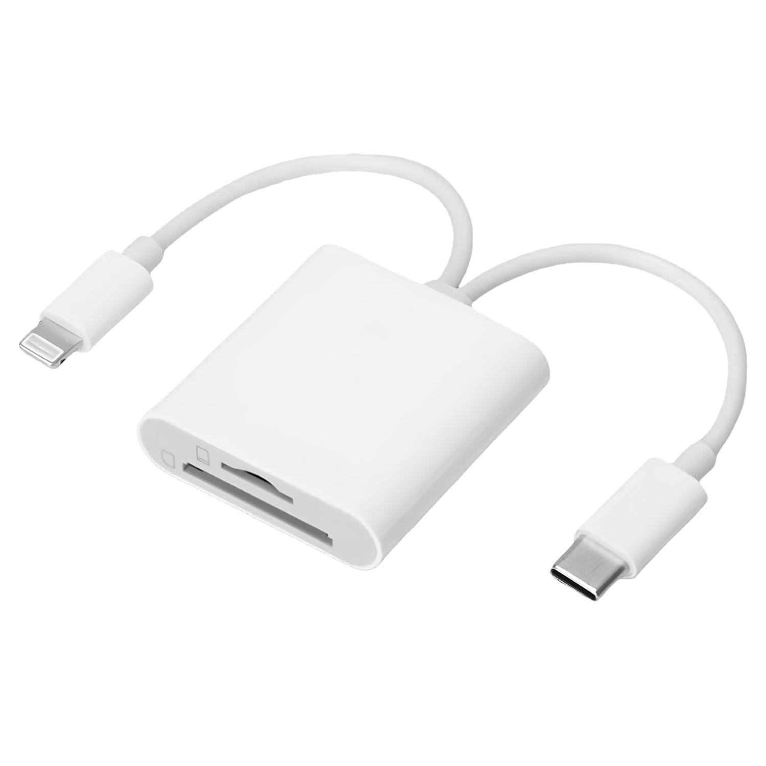 2-in-1 SD Card Reader, Portable and Compact Type-C & Lightning Dual-Slot Memory Card Reader for iPhone, iPad & USB-C Devices, Plug-and-Play Adapter for Gaming and Data Transfer