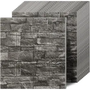3D Wall Panels Peel and Stick in Black Grey Stone, 20 count XPE  3D Wallpaper, Textured Faux Brick Wall Panels for Bedroom, Stairs, Kitchen