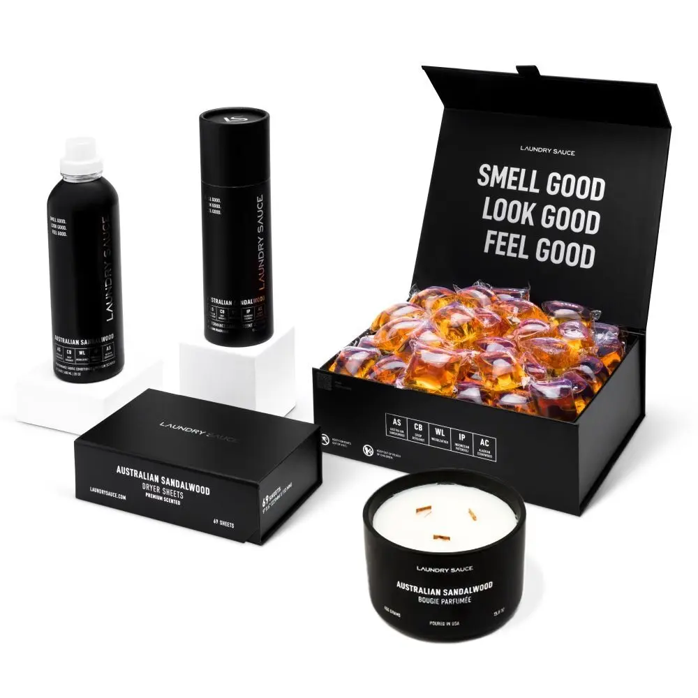 Laundry Sauce Ambiance Package: Premium Detergent Pods, Anti-Static Dryer Sheets, Long-Lasting Scent Booster, Fabric Softening Conditioner & Luxury Fragrance Candle