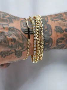 Men's Cross Chain Bracelet Set, Casual Hip-Hop Rhinestone Link Jewelry, Zinc Alloy, Perfect Gift for All Occasions, Fashionable Bracelet, Fashion Cross Bangle