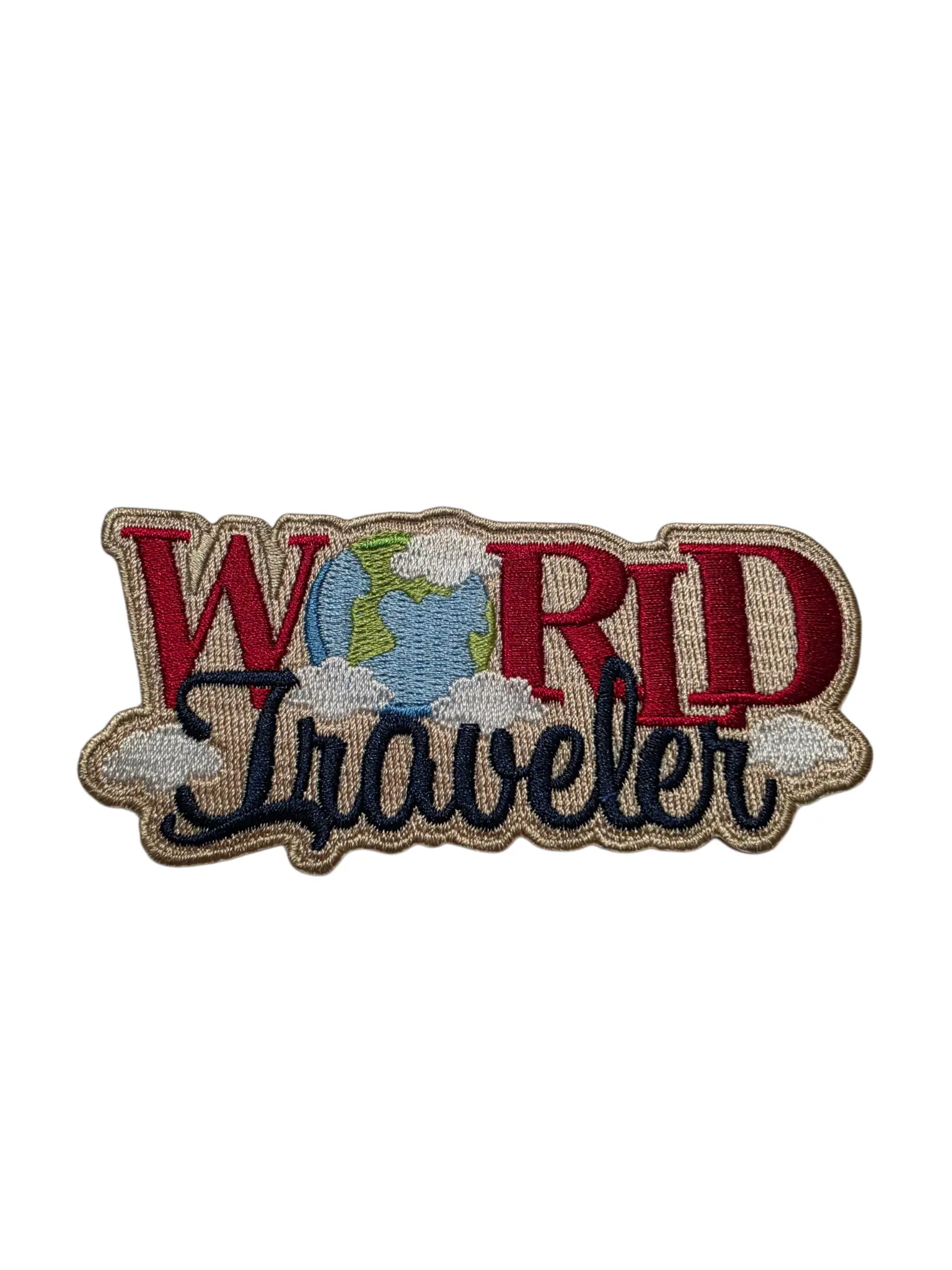 Patch Party Club "World Traveler" 4-Inch x 2-Inch Embroidered Iron-On Patch for Clothing, Jackets, Hats, Bags & Backpacks