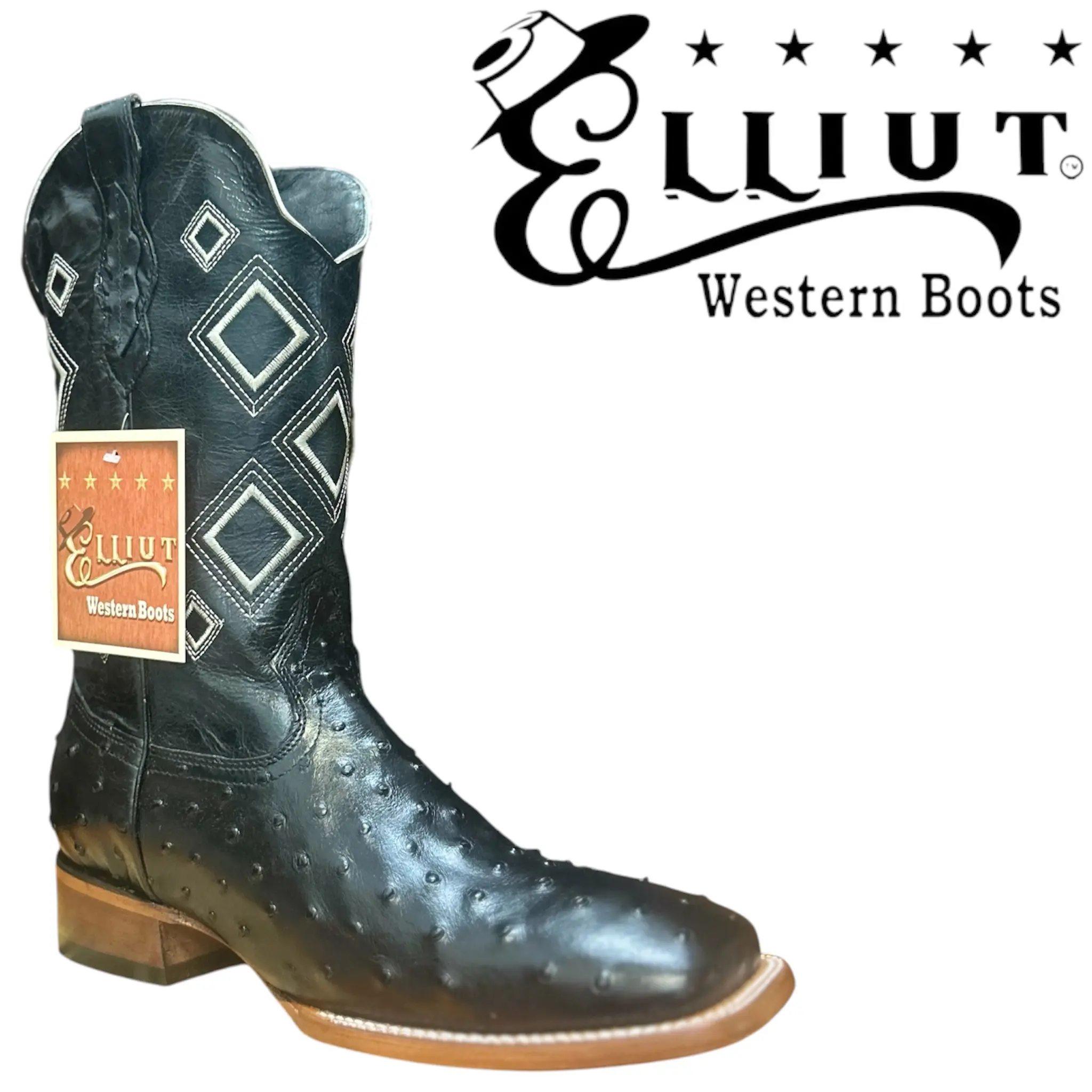 Men's Ostrich Print/Finish Fashion Boot - Black