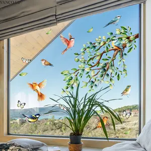 A (30*60cm) hummingbird, branch, butterfly, branch window sticker for bedroom and living room, a decorative home sticker for beautification, Wall Stickers, D21761-NC