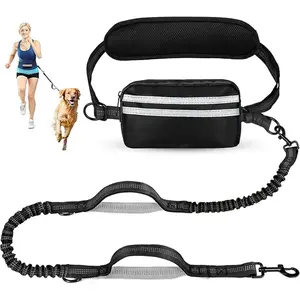 Hands-Free Elastic Dog Leash with Adjustable Belt, Nylon Cord Bungee Design, Shock-Absorb Reflective Lead, Waist Pouch for Medium-Large Dogs, Ideal for Running & Night Safety Pet Accessory